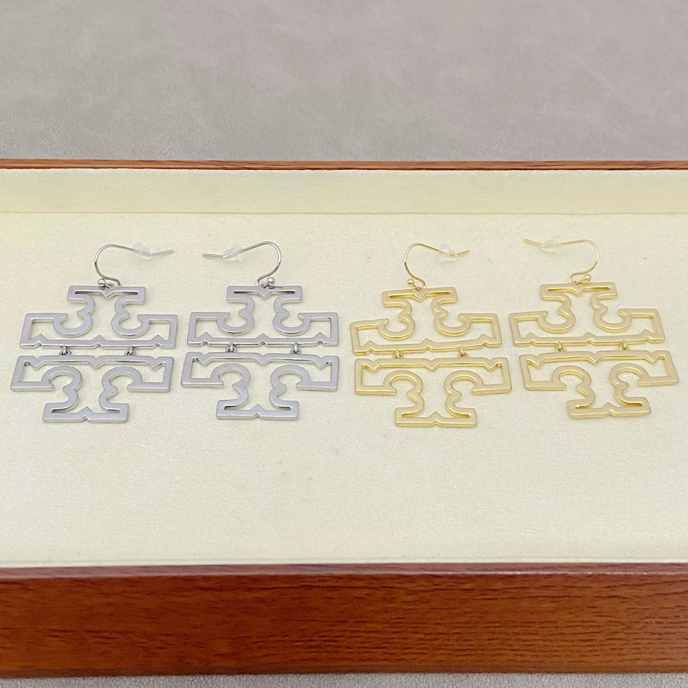 Tory Burch Gold Plated Copper Hollow Letter Drop Earrings